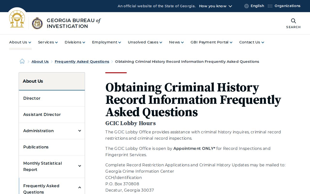 Georgia criminal history record information FAQ