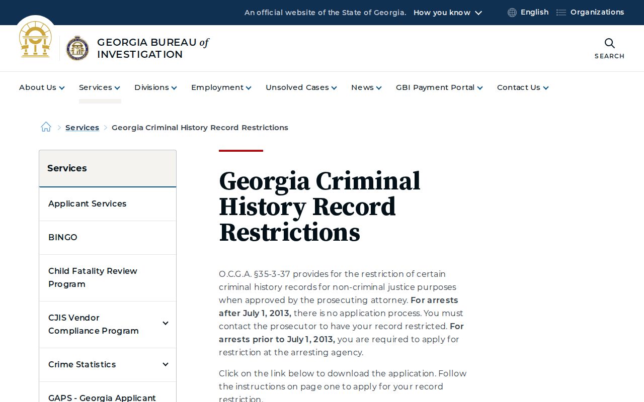 Georgia criminal history record restriction guidance