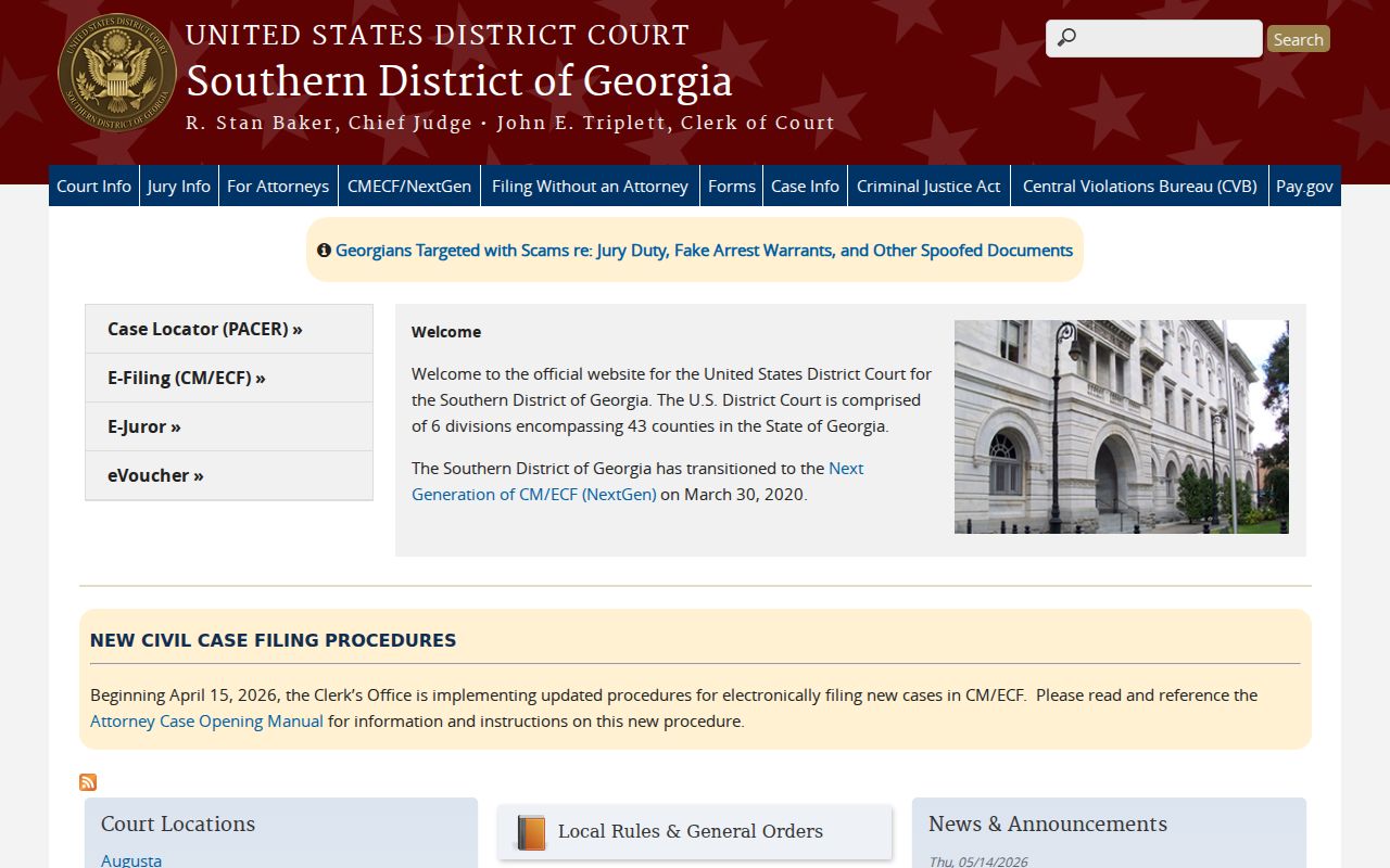 Official Southern District of Georgia federal court website serving Bacon County
