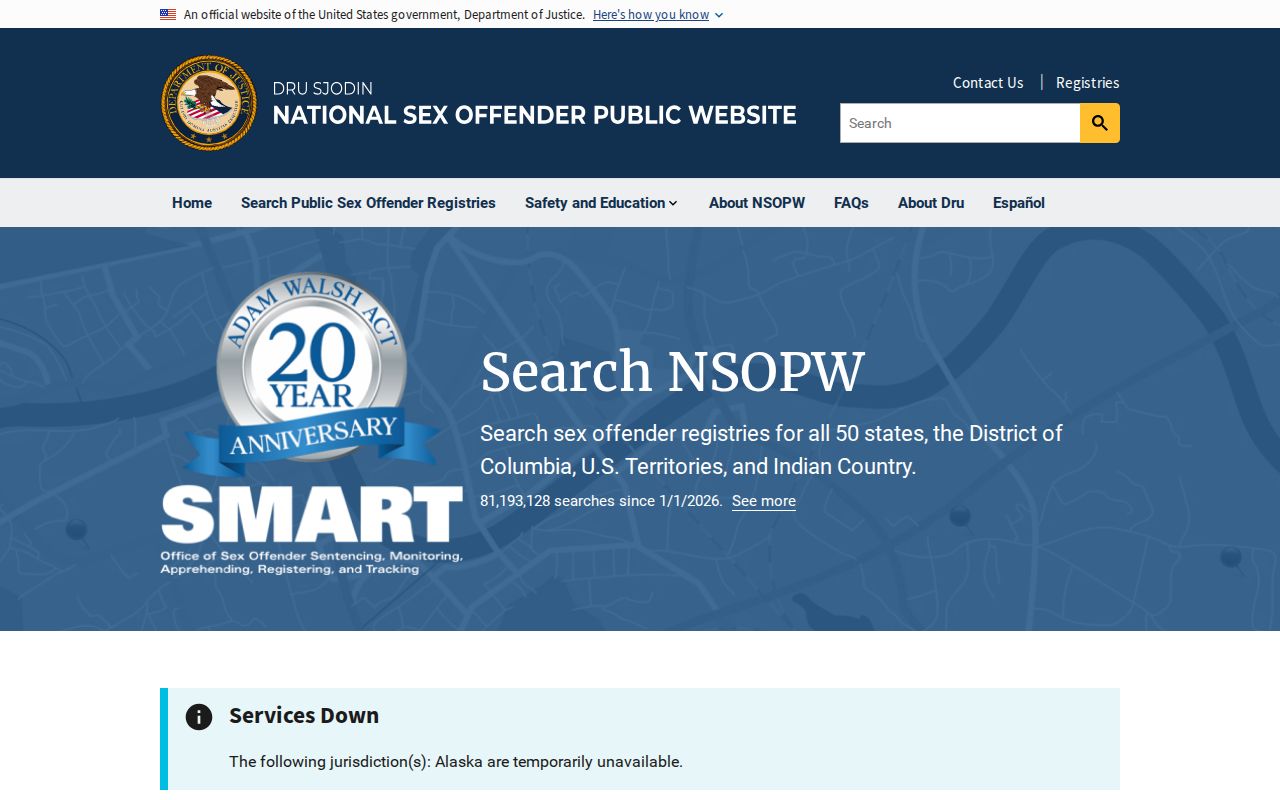 National Sex Offender Public Website cross-state search page